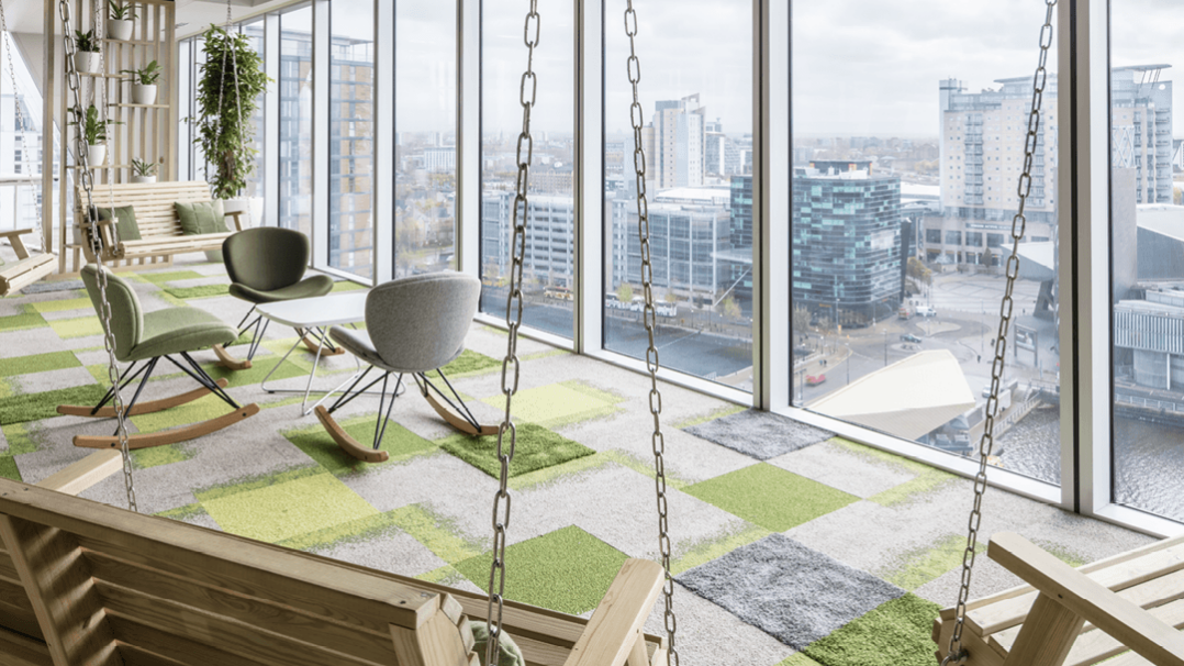 ORange breakout space looking out onto mediacity