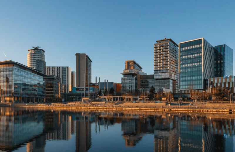 mediacity skyline, picture taken from the Quays river.