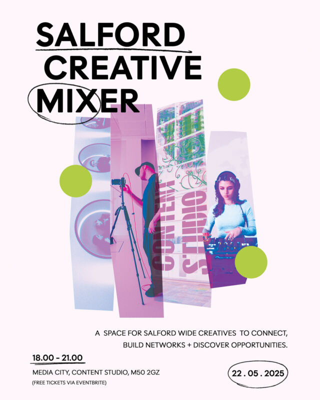 Calling all creatives! Freelancer or part of a team, newbie or veteran—this is YOUR chance to vibe with like-minded talents in Salford's freshest creative space! 🎨🎧

What's in store:

🎶 Live music from the incredible @toyx
🎥 A ‘Short Swaps’ workshop with @shortsupplymcr
💃 Performances from @alluredancecollective & @noellenoelleno
🌱 Tasty vegan eats from @delilamawholefoods
🍹 FREE drinks (while tasty stocks last!)

🎟️ Free but ticketed—link in bio!

Artwork by the amazing @nyree_____waters

This event is co-hosted by Salford Culture Place Partnership! 

#SalfordCreative #MediaCityUK #CreativeMixer #Networking #CreativeMinds  #ManchesterCreatives