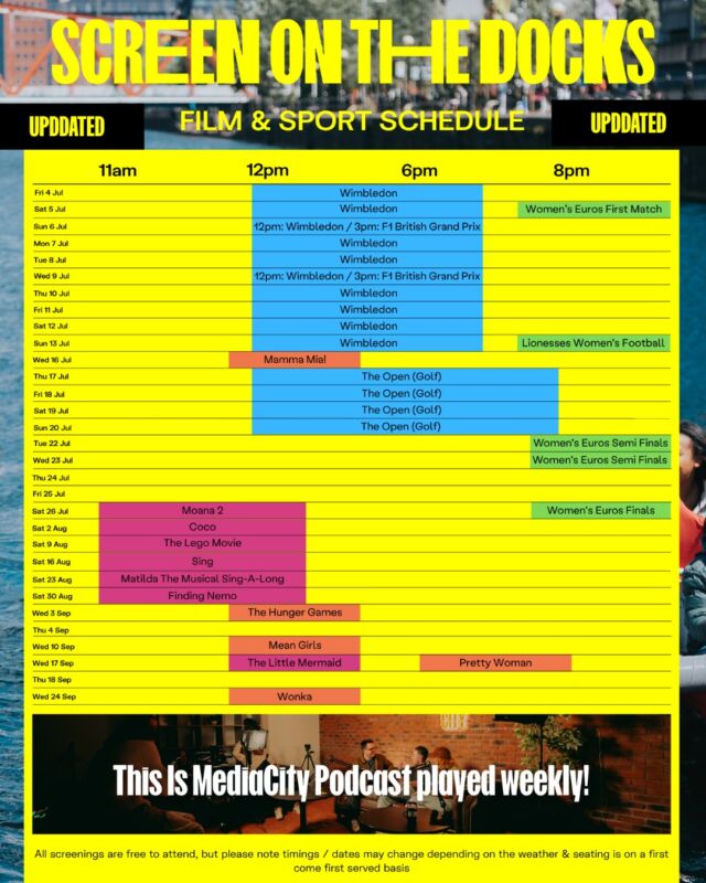 🫶 UPDATED SCHEDULE 🫶 

#screenonthedocks #mediacity